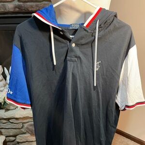 Polo by Ralph Lauren Men's Black and Blue Hooded Shirt